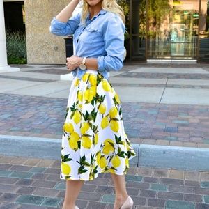 Lemon print midi skirt